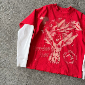 Camiseta de Manga Larga para Hombre, Estilo Urbano, Corte Holgado, Doble Capa, Algodón de Primera Calidad, Lavado Desgastado, Personalizada - Product Image 2