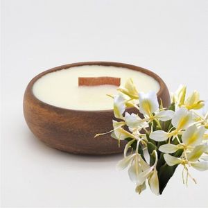 Vela aromática personalizada al por mayor en cuenco de madera, vela artesanal de cera de soja con 3 mechas en cuenco de madera natural de Paulownia - Product Image 5