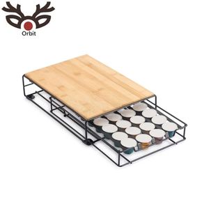 Organizador de Cápsulas de Café de Bambú y Metal, Ecológico y Duradero, con 32 Compartimentos, Cajón Ajustable para Cocina - Product Image 1