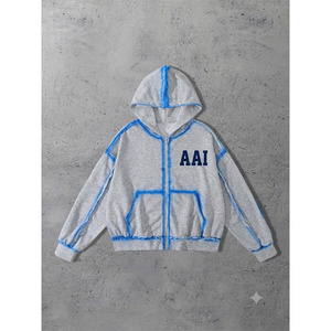 Sudaderas con capucha de corte holgado y efecto desgastado para hombre, de algodón French Terry de alto gramaje, estilo casual y streetwear, con cremallera, proveedor mayorista - Product Image 1