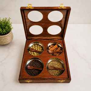 Wood Spice <b>Box</b> Organizer 4 Compartments Handmade Rustic Kitchen <b>Herb</b> Storage Container Durable Natural Wood Masala Spice Tools - Product Image 5