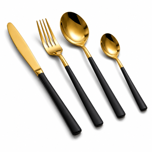 Ensemble de couverts de luxe en or noir, 4 pièces, en acier inoxydable, logo personnalisé, vaisselle pour hôtel et restaurant, finition miroir, vaisselle de table - Product Image 1