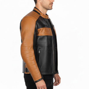 Chaqueta de Motocicleta Clásica, Resistente al Viento, Talla Grande, Cuero Duradero, Cintura Ajustable, Diseño de Mangas con Detalles de Seguridad, Corte Moderno y Ajustado - Product Image 1