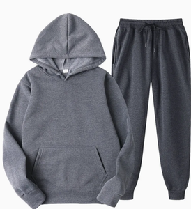 Precio al por mayor, conjunto de sudadera con capucha y pantalón de chándal de felpa gruesa, 100% algodón, transpirable, talla grande, para hombre, estilo holgado, para verano - Product Image 1
