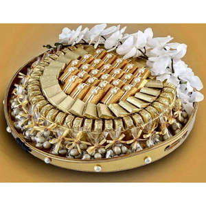 Metal <b>Chocolate</b> Tray | Decorative Round Serving Platter for <b>Wedding</b> & Gift Luxury Food Display - Product Image 4