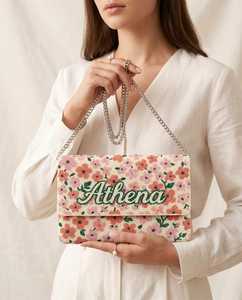 Bolso de Mano de Lona Bordado con Flores Hecho a Mano, Forma Rectangular, Diseño Personalizado Athena, Bolso Textil para Fiesta - Product Image 1