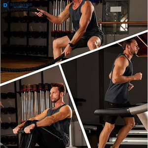 Men's Black Sleeveless Tank Top O-Neck Solid Color Knitted Quick Dry Sporty Style - Product Image 5