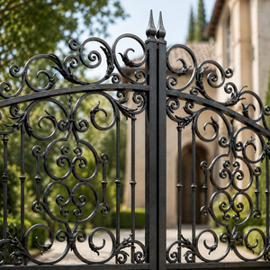Puerta de Entrada Doble de Hierro Forjado Negro Ornamentado con Grabados para Jardín de Villa, Diseño de Seguridad - Product Image 6