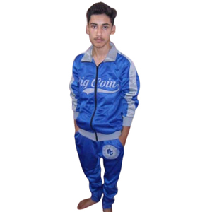 Men's Blue <b>Polyester</b> <b>Tracksuit</b> Full Zipper Sporty Design Breathable Regular Fit Autumn Wear With Side Pockets - Product Image 1