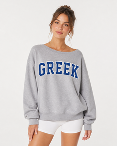 Sudadera Oversize de Otoño/Invierno con Hombros Caídos, Diseño Personalizado con Letras Griegas, Frente Sólido, Poliéster/Algodón Ecológico, con Apliques - Product Image 3