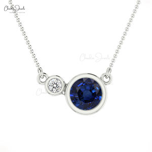 Produits Tendance 2026 Collier Délicat Fait Main en Or Massif 14 carats avec Saphir Bleu Naturel 5mm et Diamant Articles en Promotion Livraison Gratuite - Product Image 3