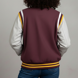Chaqueta Universitaria de Béisbol Personalizada a la Moda, Talla Grande, con Mangas de Cuero, Transpirable, Estilo Hip Hop - Product Image 3