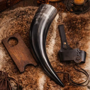 Nouveauté : Corne à boire Viking en corne de buffle | Corne à boire viking | Cor à boire avec support en bois, cornes de la meilleure qualité - Product Image 4