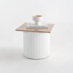 Mesa Auxiliar Marrón Vandana Orion Sierra Brecia con Base de Madera Blanca, Diseño Moderno - Product Image 1