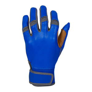 Gants de frappeur de baseball style unique, bleu roi, cuir marron, paume renforcée, adhérence optimale, respirants, extensibles, poignet réglable, OEM - Product Image 5