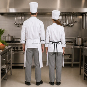 Professional <b>Chef</b> Uniform Set White Long Sleeve Jacket Apron <b>Hat</b> 100% Cotton Poplin Restaurant Bar Use Unisex - Product Image 3
