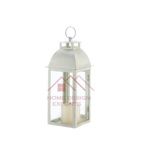 Lanterne à bougie en métal émaillé blanc, porte-bougie fait main - Product Image 1