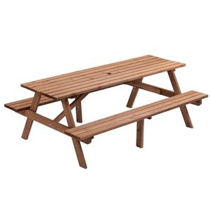 2220lb Capacity 8-Person Rectangle Wooden Picnic Table with 2 Built-In Benches for Outdoor Camping Garden Dining DIY Projects - Product Image 1