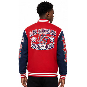 Veste universitaire Los Angeles Vs Everybody pour homme, rouge et bleu, en coton et polyester, avec imprimé lettres et patchs, style preppy, pour l'automne - Product Image 6