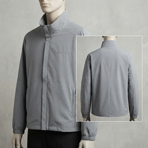 Chaqueta Cortavientos Ligera Gris Claro para Hombre, Cuello Alto, Cierre Completo, Chaqueta Deportiva para Exteriores con Bolsillos Laterales - Product Image 3
