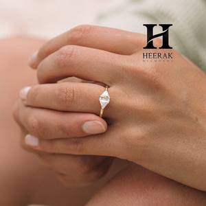 Luxury Trillion Cut Lab Grown Diamond Engagement <b>Ring</b> 14K Yellow Gold Toi et Moi <b>Two</b> <b>Stone</b> Diamond <b>Ring</b> Triangle Cut Jewelry - Product Image 4