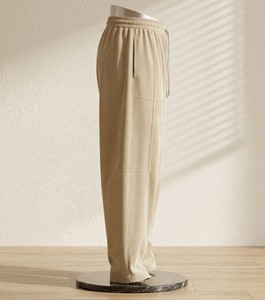 High Waist Wide Leg Canvas Breathable Autumn <b>Pants</b> Solid Color Loose Fit Full Length Drawstring Casual Trousers Pockets Spandex - Product Image 4