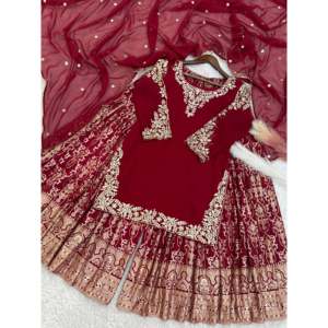 Fancy Women's <b>Top</b>- Sharara & Dupatta Set with Embroidery and Sequence Work - Product Image 4