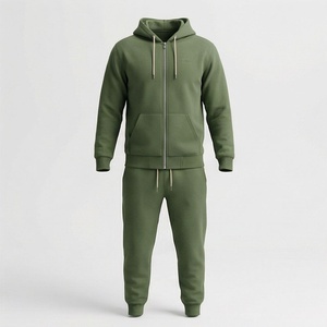 Conjunto Deportivo para Hombre, Color Verde Oliva, Sudadera con Capucha y Cremallera Completa, Pantalones de Algodón, Estilo Casual para Otoño - Product Image 1