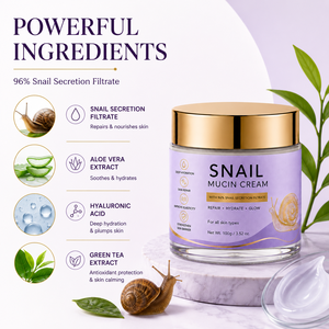 Crème Visage Bio en Gros à la Mucine d'Escargot avec Extraits Botaniques Hydratation Intense Éclaircissante OEM ODM Soins de la Peau - Product Image 2