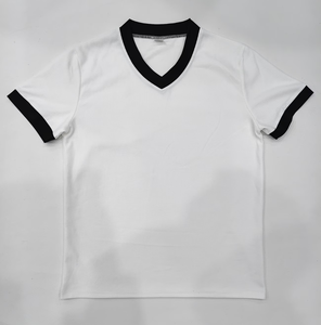 Men's White Neck Short Sleeve T-Shirt Regular Fit Contrast Trim Knitted Cotton Casual Solid Color Regular Length Breathable 180g - Product Image 4