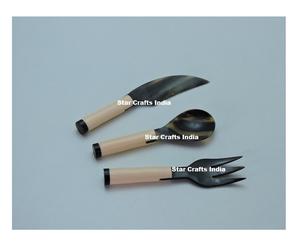 Prix de gros usine Ensemble de service à salade en corne style américain, écologique, compatible lave-vaisselle, outils de service, produit phare - Product Image 1