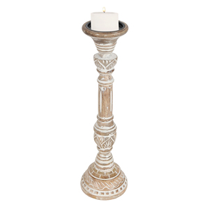 Portavelas de Pilar de Madera Tallada Rústica al por Mayor, Candelabro de Madera Vintage Alto Desgastado y Blanqueado, Soporte para Velas, Artesanía para Decoración del Hogar - Product Image 1