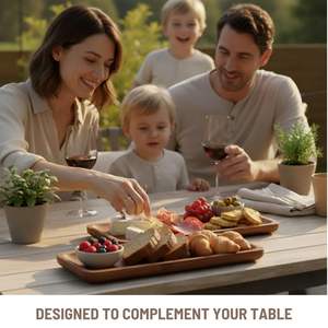 Plateau de service rectangulaire en bois massif d'acacia, plateau multifonctionnel pour collations, fruits et desserts, brun - Product Image 4