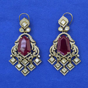 Boucles d'oreilles pendantes classiques Kundan avec cristaux et strass, placage Mehndi pour femmes, anniversaire 353359 - Product Image 1