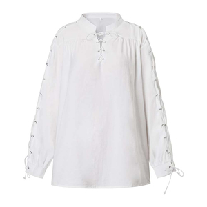 Wholesale <b>White</b> Color Solid Scottish Traditional <b>Men's</b> Highland Jacobite Ghillie Shirts Breathable Low Price - Product Image 5