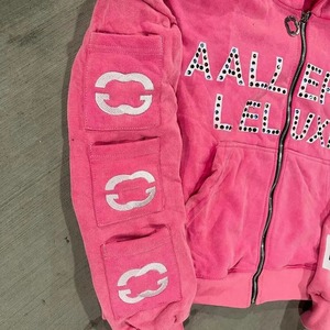 Custom Streetwear Manufacturers Oversized <b>Zip</b> <b>up</b> Hoodies Men's Applique Embroidered Letter Logo 100% Cotton Rhinestones <b>Hoodie</b> - Product Image 6