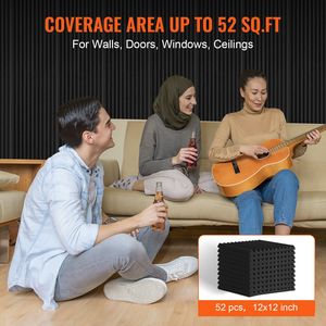 Paneles de Espuma Acústica de Alta Densidad, Paquete de 52, 12 x 12 x 1 Pulgadas, Paneles de Pared Insonorizantes, Resistentes al Fuego, Amortiguadores de Sonido - Product Image 5