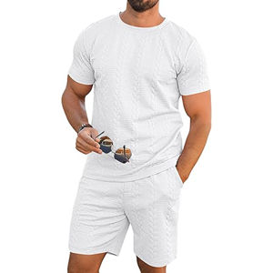Men Casual Summer Fitness Outfit <b>Set</b> with <b>Knitted</b> Short Sleeve Tee and Shorts Breathable Lightweight for Training 2027 - Product Image 3