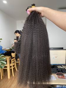 Bon marché, vente en gros, haute qualité, cheveux humains vierges cambodgiens Yaki lisses et crépus, extensions de tissage à double trame - Product Image 6