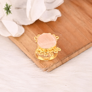 Trendy Rose <b>Quartz</b> Raw Gemstone Brass <b>Ring</b> for Women Gold Plated Adjustable Fashion Jewelry - Product Image 2