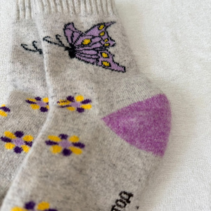 Chaussettes en laine pour bébés et tout-petits, imprimé papillon gris et violet, chaussettes mi-hautes pour filles, chaussettes chaudes d'hiver en tricot pour enfants - Product Image 6