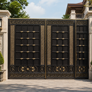 Black Gold Greek Key <b>Metal</b> Main Gate Decorative <b>Grid</b> Panel Villa Entrance Security Gate Design Furniture for Mansion Home - Product Image 2