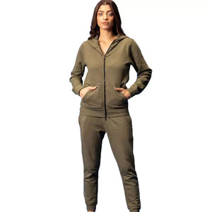 <b>Women</b> <b>Fleece</b> Streetwear 2 Piece Tracksuit Set Hooded Full Sleeve Solid Color Casual Wear Winter Regular Fit <b>Joggers</b> Pocket - Product Image 1
