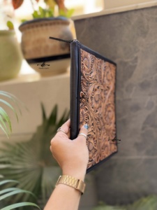 Best Seller Tooled Leather Portfolio <b>File</b> Organizer Portfolio High Quality Customized Genuine Leather Floral Document Portfolio - Product Image 2