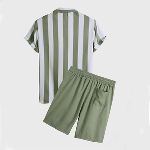 DUBBIX INDUSTRIES Conjunto de 2 Piezas para Hombre, Camisa Hawaiana a Rayas de Manga Corta con Botones y Pantalones Cortos de Playa, Estilo Casual Urbano para Verano - Product Image 4
