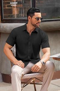 Anti-Wrinkle Stain <b>Shield</b> Men's Short Sleeve <b>Dress</b> Shirt Slim Fit Cotton Blend Casual Button Down Shirts - Product Image 3
