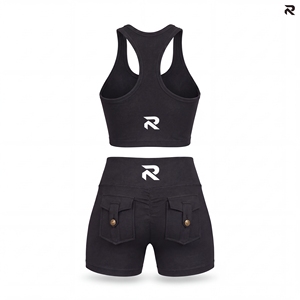 RYDOM <b>Women's</b> Summer 2-Piece Sports Set Black High Waist <b>Shorts</b> with Pockets Button Lace Zipper Blazer Breathable Workout Wear - Product Image 4
