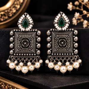 ชุดสร้อยคอและต่างหูแบบโบฮีเมียนสำหรับผู้หญิงจาก ARTS JEWELS ทำจากสแตนเลสสตีลชุบทองสองสี ประดับมุกหยดน้ำและหยก ดีไซน์ลายดอกไม้ - Product Image 5