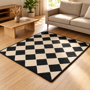 Customizable 100% Jute <b>Rope</b> Modern Eco-Friendly Rectangular Area Rug 5x7 Feet Black Natural Beige Diamond Checkered Custom Sizes - Product Image 6