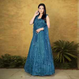 Vestido de Noche con Cristales Naturales y Bordado de Encaje en Toda la Superficie, Silueta Fluida en Línea A para Mujer, Ropa Festiva para Fiestas - Product Image 2